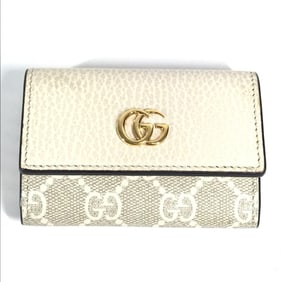 GUCCI 456118 Logo GG 6-Key Case, PVC/Leather, Unisex, Beige