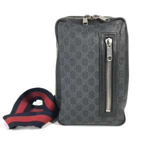 GUCCI 478325 Sherry Line GG Supreme Belt Bag/Body Bag in Canvas/Leather, Men's, Black