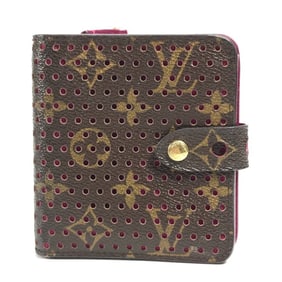 LOUIS VUITTON M95188 Monogram Perforated Compact Zip Wallet, Bifold Canvas, Women's, Fuchsia Pink