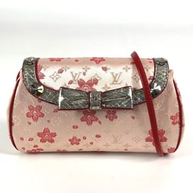 LOUIS VUITTON M92588 Monogram Satin Cherry Blossom Griotte Pochette Flap Rhinestone Shoulder Bag in