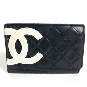 CHANEL Cambon CC Coco Mark Logo Compact Wallet, Leather, Women's, Black