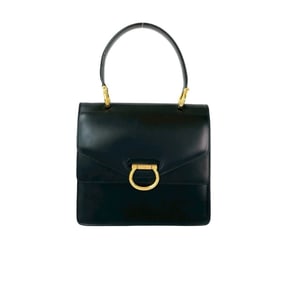 CELINE Vintage Logo Hardware Calf Leather Handbag Mini Tote Bag Black 415-8