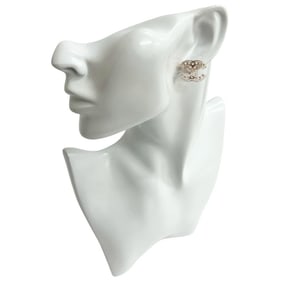 CHANEL Coco Mark Plastic Rhinestone Earrings, Clear Pink, 83425