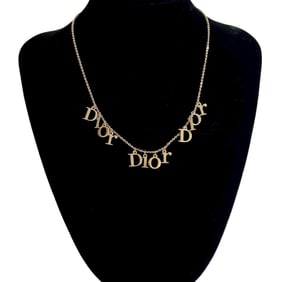 Christian Dior 3-strand logo necklace pendant choker gold g218g