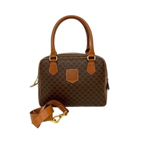 CELINE Macadam Blason Triomphe pattern leather 2-way handbag, mini Boston bag, shoulder brown 35055