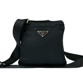 PRADA Tessuto nylon mini shoulder bag/pouch/sacoche in black with triangle logo and metal plate