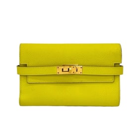 D-stamped HERMES Kelly Compact Epson Leather Bifold Wallet, Yellow, d-193