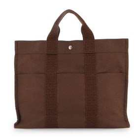 Hermes Hermès Herline MM Tote Bag in Brown Canvas with Silver Hardware