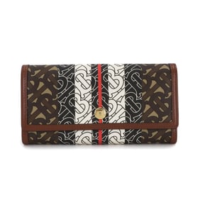 Burberry TB Monogram Stripe Bifold Long Wallet in PVC Leather with Brown and Gold Hardware, 8022012