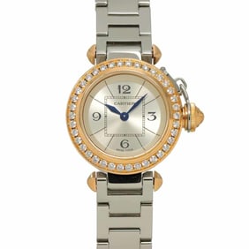 Cartier Miss Pasha Two-tone Watch WJ124021 Women's Diamond Bezel, Silver, 18K White Gold, and Pink