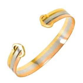 Cartier 2C Trinity Bangle, 17cm, in 18K Yellow Gold, WG, and PG. Three-tone 750 gold bracelet.
