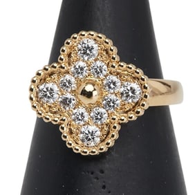 Van Cleef & Arpels Vintage Alhambra Pavé Diamond Ring #50 18KYG Yellow Gold Women's