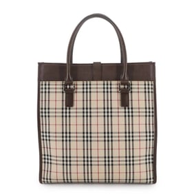 Burberry Nova Check Tote Bag in Canvas and Leather with Beige, Brown, Silver Hardware