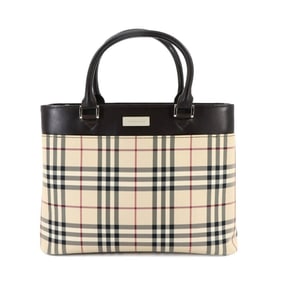 Burberry Nova Check Handbag Canvas Leather Beige Brown Hand Bag