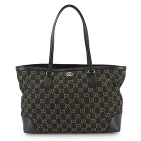 Gucci Ophidia Medium Tote Bag in GG Jacquard Denim and Leather, Black, 631685