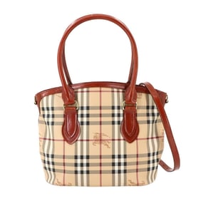 Burberry Haymarket Check 2-Way Hand Shoulder Bag in PVC and Leather (Beige Brown)