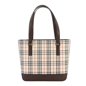 Burberry Nova Check Handbag Canvas Leather Beige Brown Hand Bag