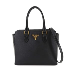 Prada Saffiano 2-way Hand Shoulder Bag in Black Leather (1BA113)