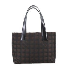 CHANEL New Travel Line Tote PM Bag, Nylon Jacquard Leather, Dark Brown and Black, A20457