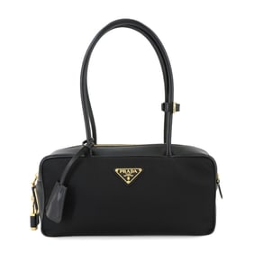Prada PRADA Handbag Nylon Leather Nero Black 1BB133 Gold Hardware