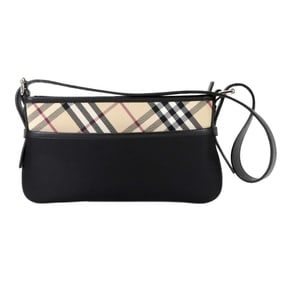 Burberry Nova Check One Shoulder Bag in Canvas and Leather with Beige, Black, Silver Hardware