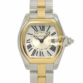 Cartier Roadster SM Two-tone Watch W62026Y4 Women's with Date Display, Silver 18K Yellow Gold Quartz