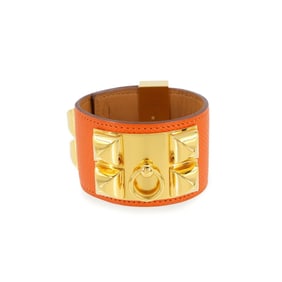 Hermes Hermès Collier de Chien Bangle, Epson Orange Poppy, R Stamp, Gold Hardware