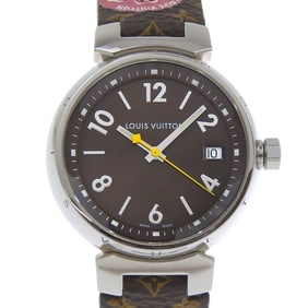 Louis Vuitton Tambour Watch Q1311, Stainless Steel and Leather Quartz Movement, Analog Display,