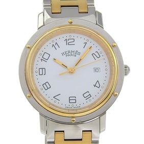 Hermès Clipper Watch, Two-Tone, Gold-Plated Stainless Steel, Quartz Movement, Analog Display, White