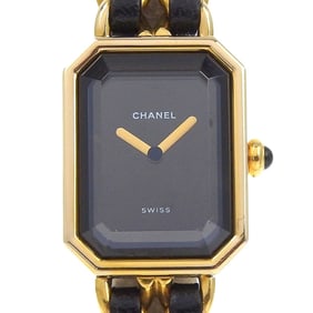 CHANEL Premiere L Women's Watch, Gold-Plated Leather Strap, Quartz Movement, Analog Display, Black