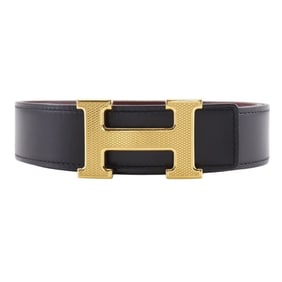 Hermes Hermès Constance Belt, Reversible H-Belt, Box Calf and Togo, 2008, Black/Red, Size L, Men's