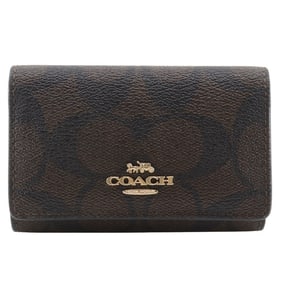 Coach Signature Key Case F77998, Brown/Black PVC, Snap Buttons, Women's