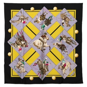 Hermès Carré 90 "LE MONDE DU POLO" World of Polo Scarf, Black, Purple, Multicolor, Silk, Women's,