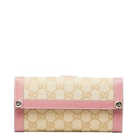 Gucci GG Canvas Long Wallet 153211 Beige Pink Leather Women's GUCCI