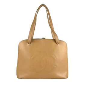 CHANEL Shoulder Bag in Beige Caviar Leather, Women's, Z7140