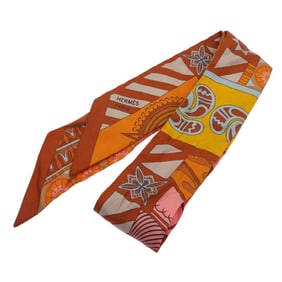 Hermes Hermès Twilly GEOMETRIE CRETOISE Women's Scarf Muffler 100% Silk Multicolor