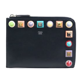 Fendi Clutch Bag, Black Leather, Women's, 8M0378 SR0 r10804a