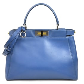Fendi Peekaboo Medium Leather Shoulder Bag, Blue, Women's, 8BN226-FZN, r10801a
