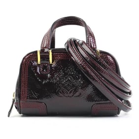 LOEWE Amazona Micro Mini Shoulder Bag, Patent Leather, Burgundy, Gold, Women's, e60955g