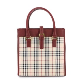 Burberry Nova Check Handbag Canvas Leather Beige Bordeaux Hand Bag