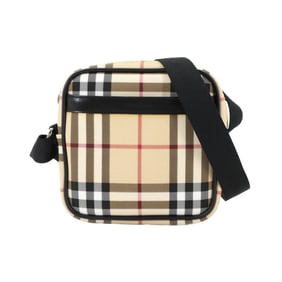 Burberry Nova Check Shoulder Bag in PVC, Leather, Canvas, Beige, Black, and Silver Hardware