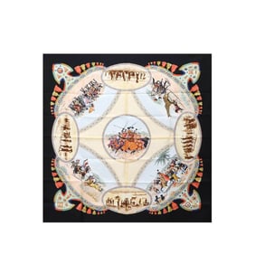 Hermes Hermès Carre 90 Large Scarf, Cavaliers Peuls, 100% Silk, Black Multicolor