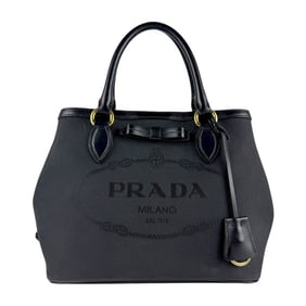 Prada PRADA Handbag Shoulder Bag Jacquard Canvas Leather Black Women's z7085