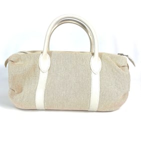 HERMES Mademoiselle Polochon Mini Boston Bag, Toile H Leather, Beige, Women's