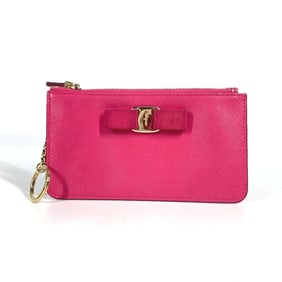 Salvatore Ferragamo Vara Ribbon Coin Purse with Key Ring, Leather, Pink, Women's