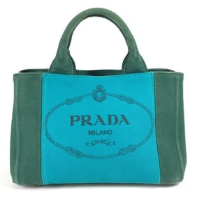 PRADA Canapa Logo Stripe Tote Bag, Canvas Handbag, Women's, Green