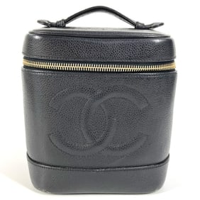 CHANEL A01998 CC Coco Mark Logo Vanity Bag, Vertical Style, Caviar Leather, Women's, Black
