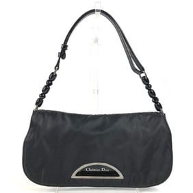 Christian Dior Dior Monogram Marispearl Logo Flap Accessory Pouch Shoulder Bag Nylon Women's Black