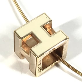 HERMES Hermès Carge d'Ache H Cube Logo Necklace in Metal, White, for Women