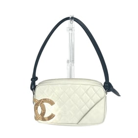 CHANEL Cambon CC Coco Mark Logo Shoulder Bag in Leather/Python Leather, White